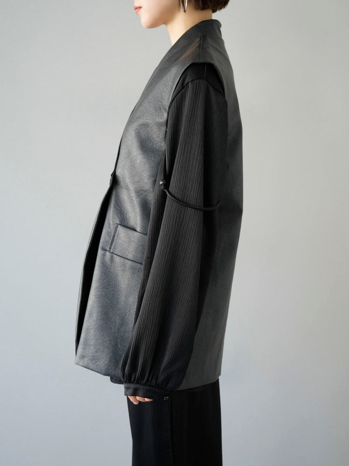 [Pre-order] No-collar leather gilet/black