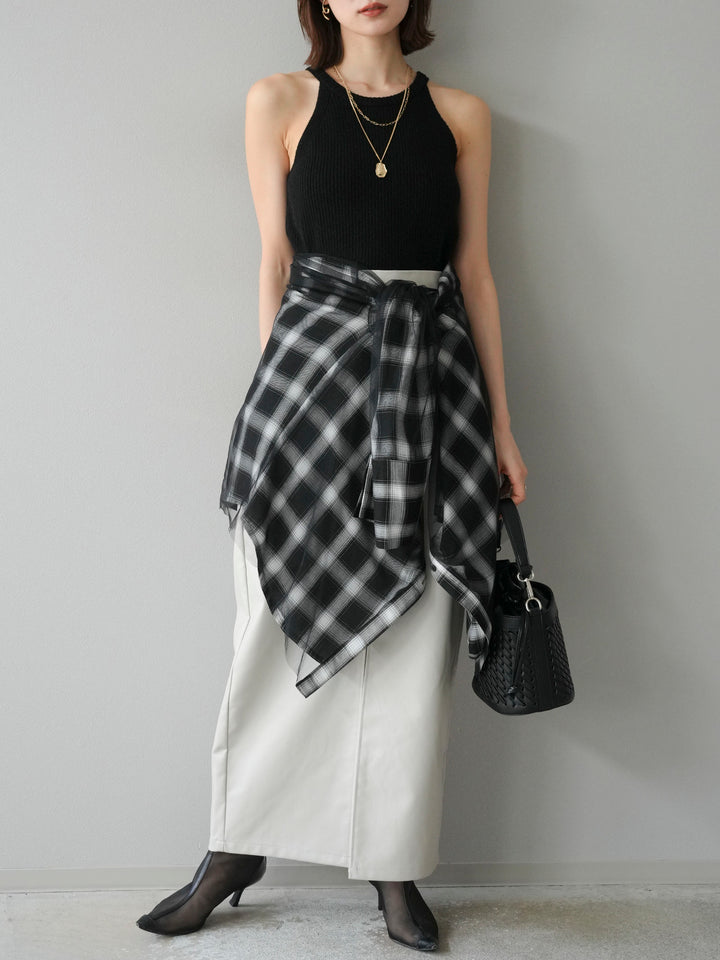 [予約]フェイクレザーフロントスリットスカート/エクリュ