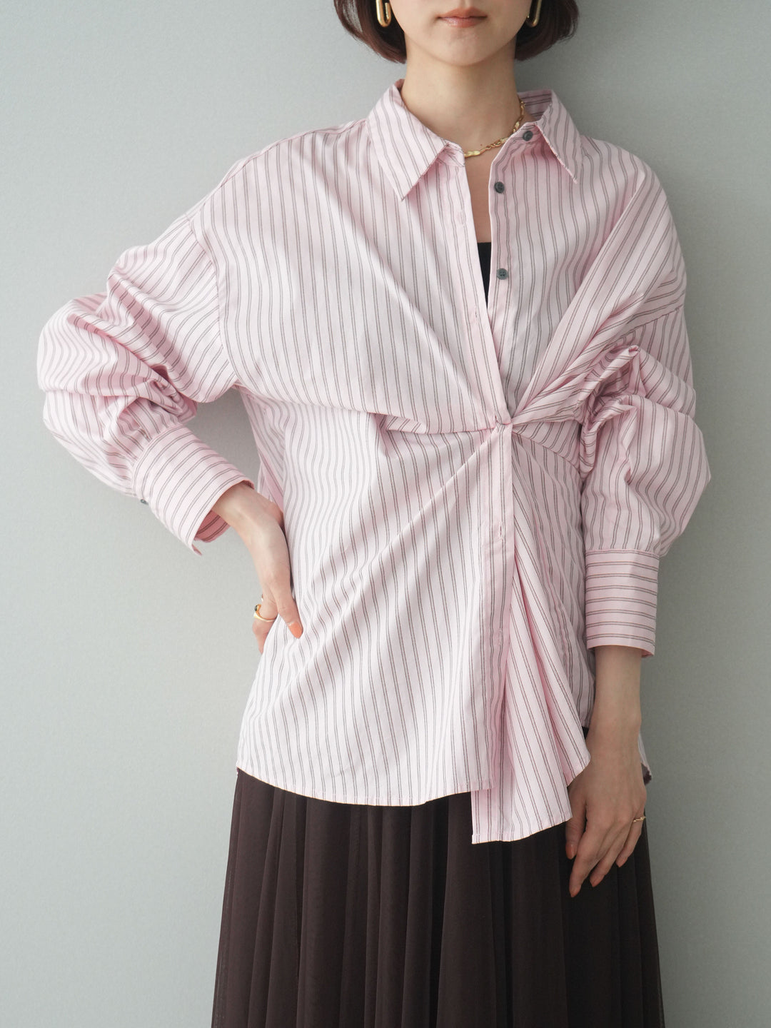 [SET]2wayルーズストライプシャツ+2wayルーズストライプシャツ(2set)