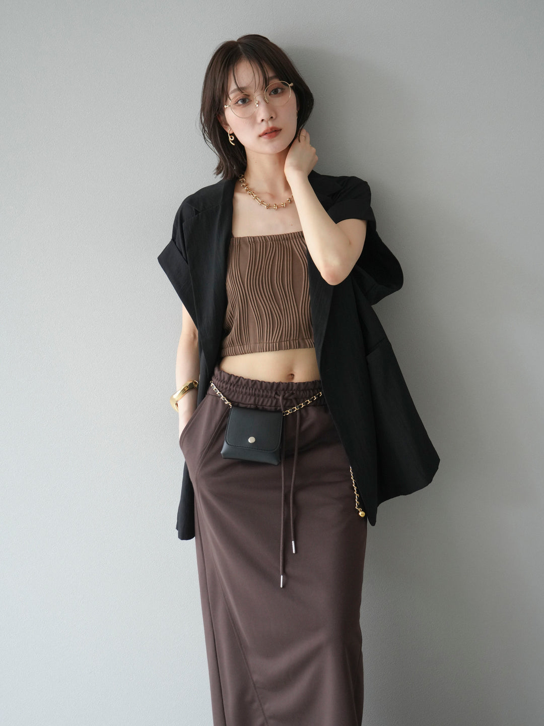 [SET]リネンライクノースリーブダブルジレ+選べるアクセセット(2set)