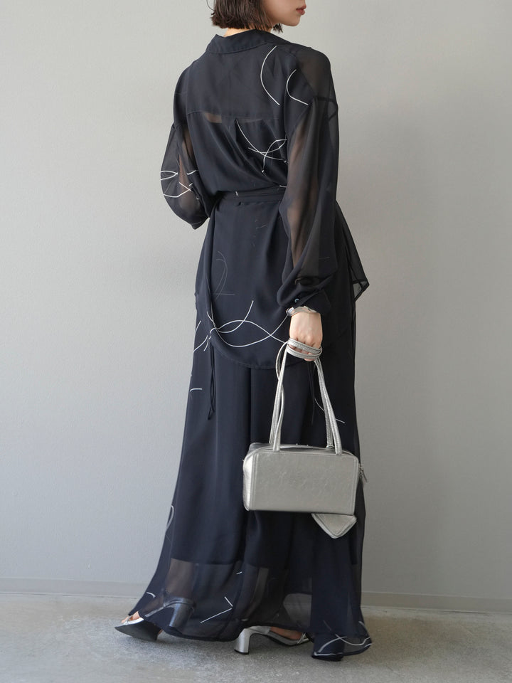 [SET]ペンタッチシフォンキャミワンピース+ペンタッチシフォンシャツ(2set)