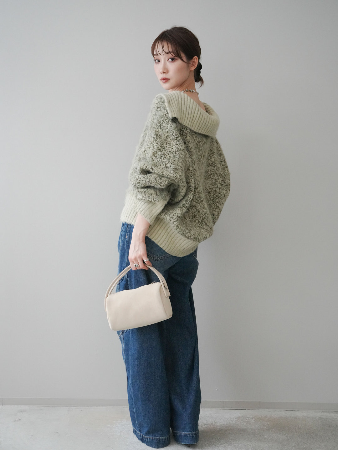 [予約]デザインステッチカーブデニムパンツ/navy