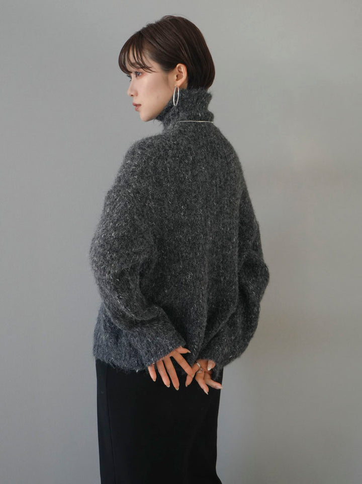 [Pre-order] Mixed yarn high neck knit pullover/charcoal gray