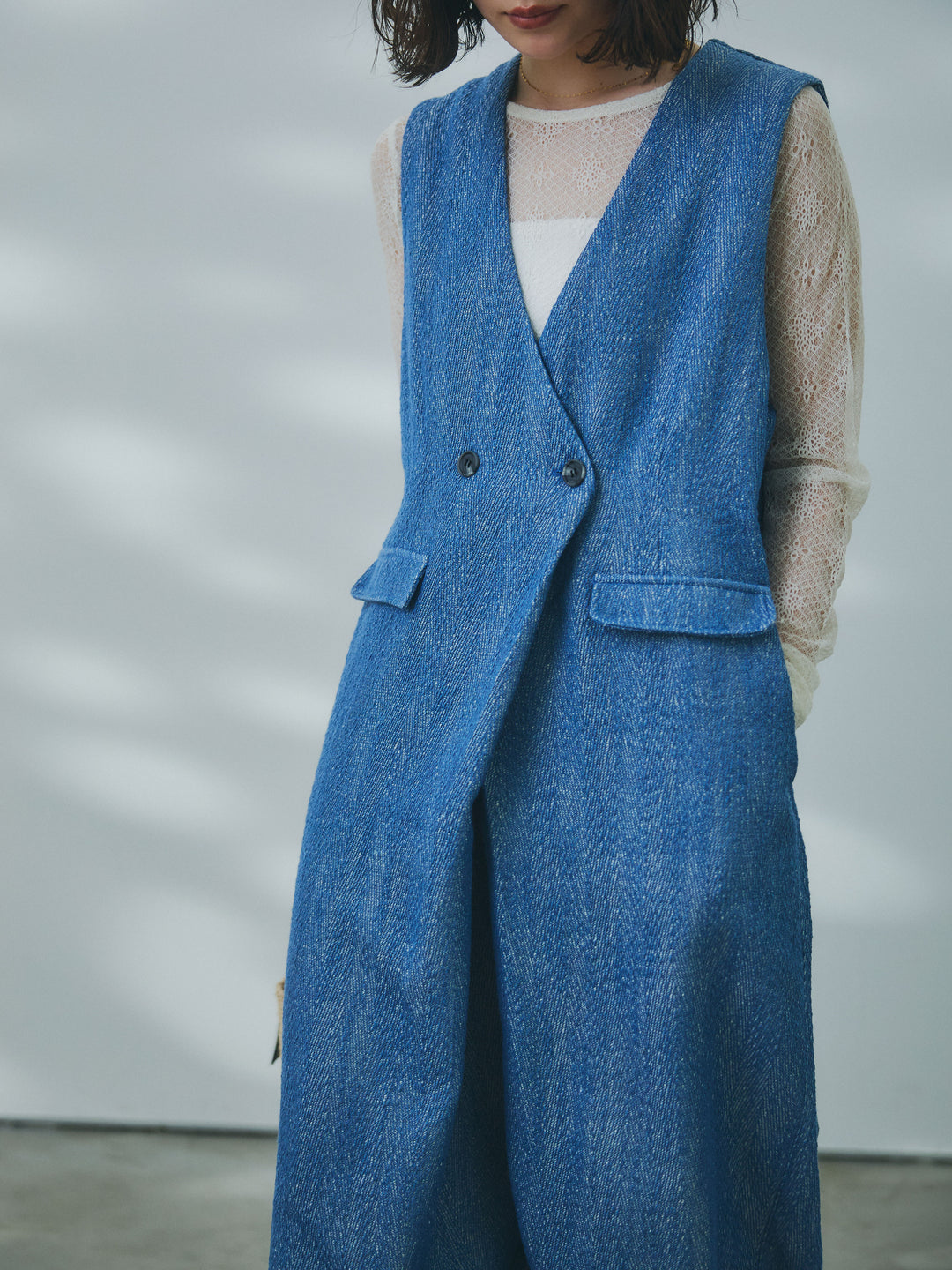 【Allure】[SET]デニムライクヘリンボーンサロペット+デニムライクヘリンボーンサロペット(2set)