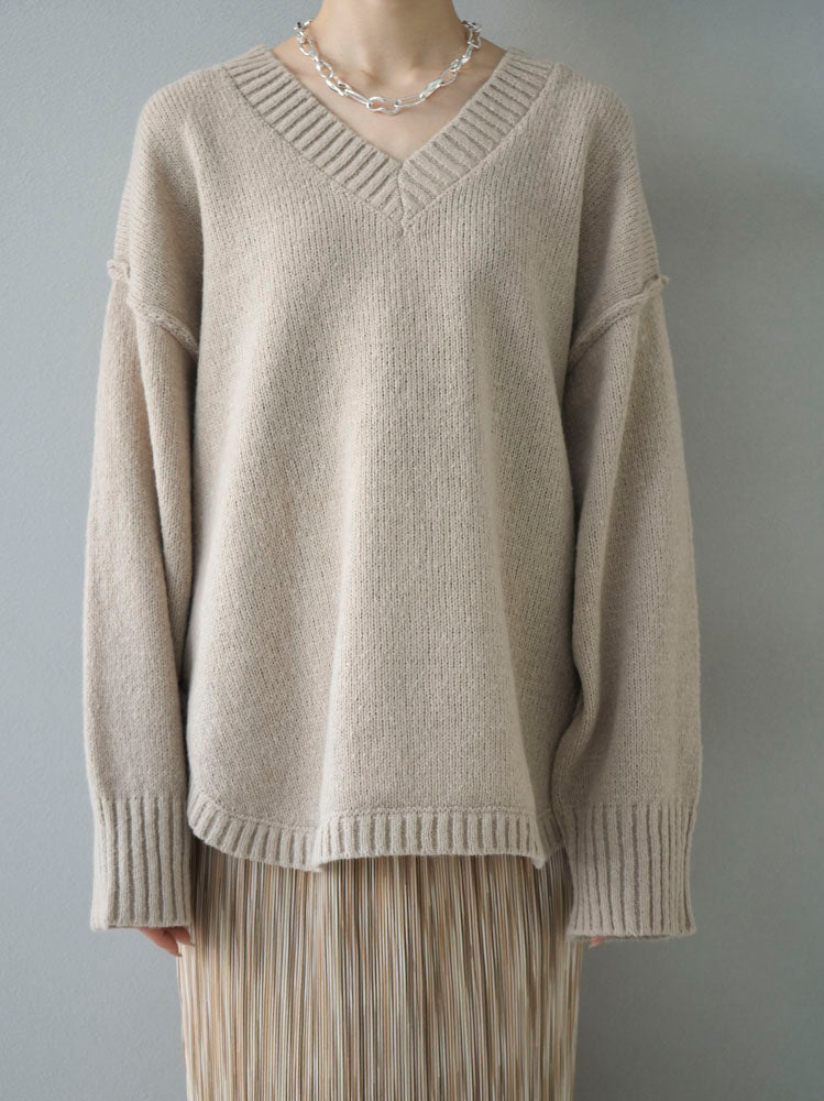 [Pre-order] Round hem over knit pullover/beige