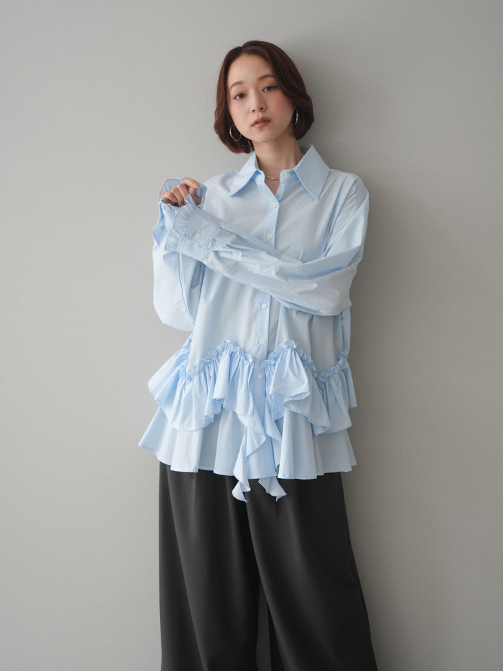 [予約]ラッフルデザインティアードブラウス/blue