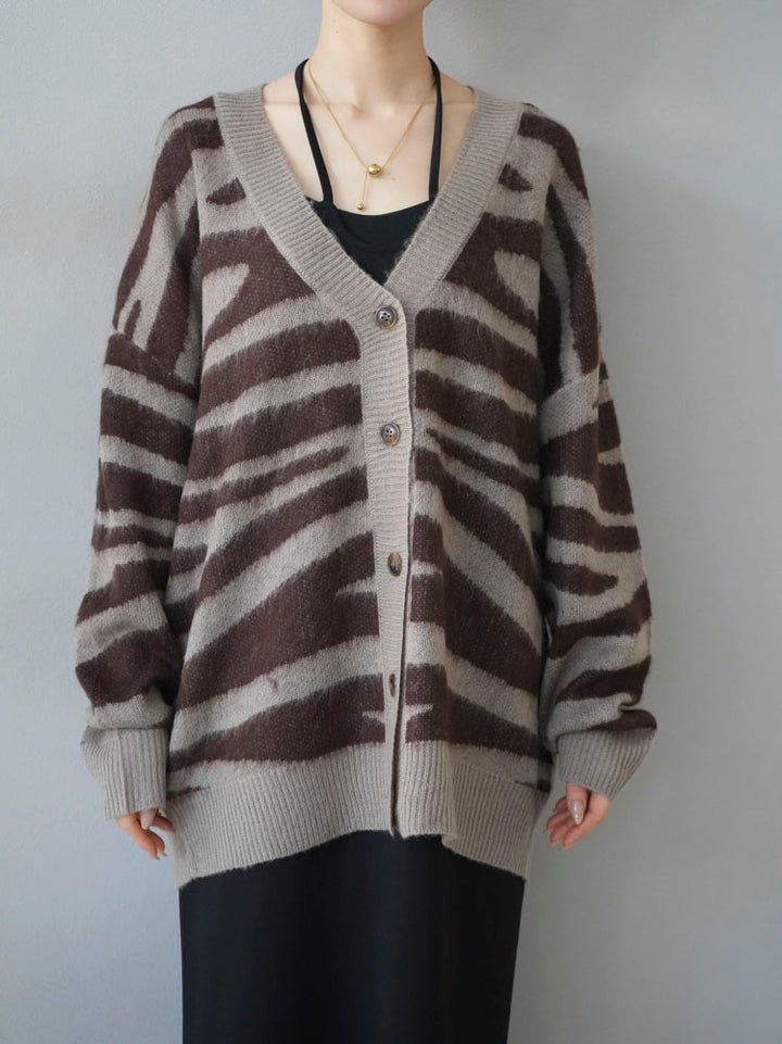 [Pre-order] Zebra print mohair knit cardigan/mocha