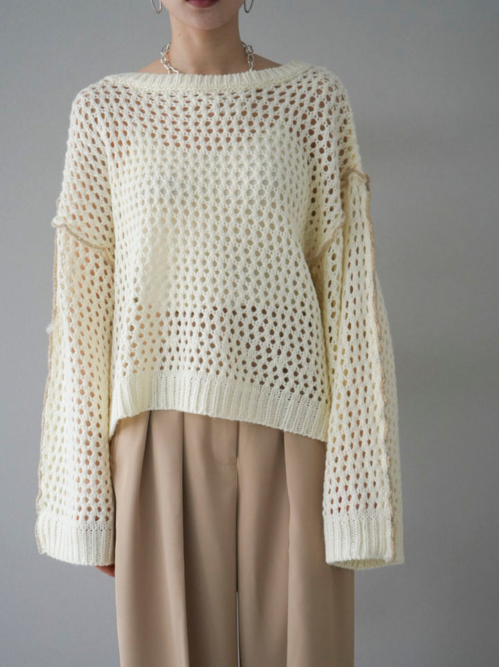 [Pre-order] Color-matched stitch openwork knit pullover/ivory