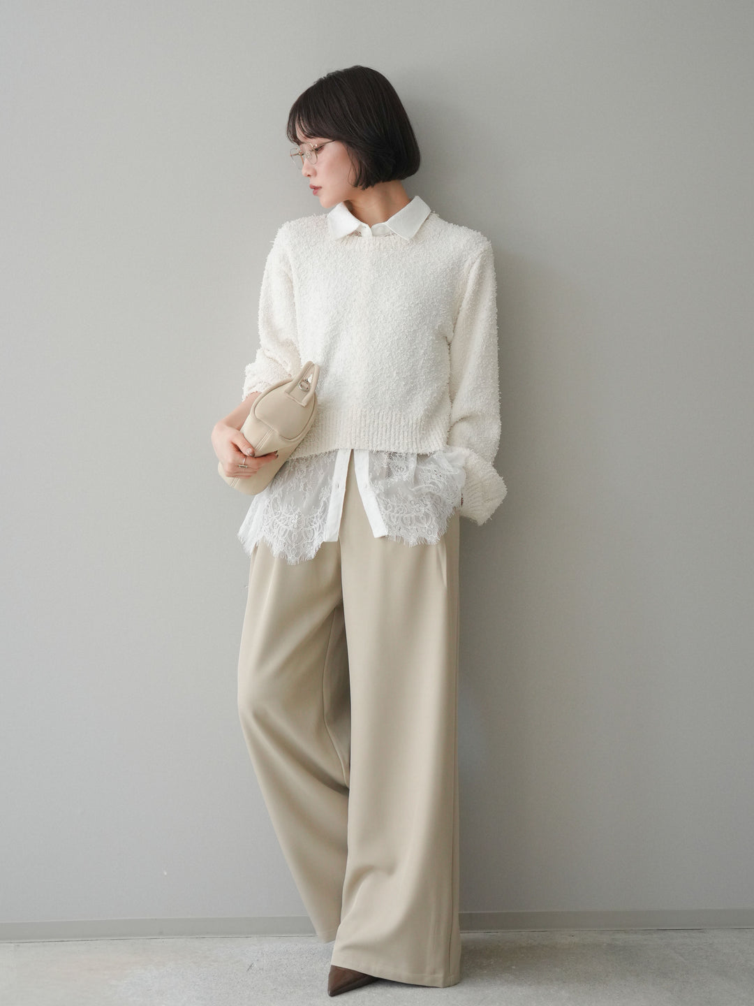 [予約]ウエストレースタックワイドパンツ/ivory
