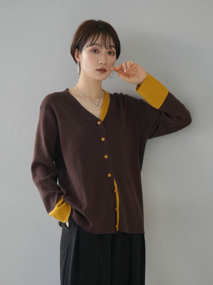 [Pre-order] Bicolor Asymmetrical Cardigan/Brown