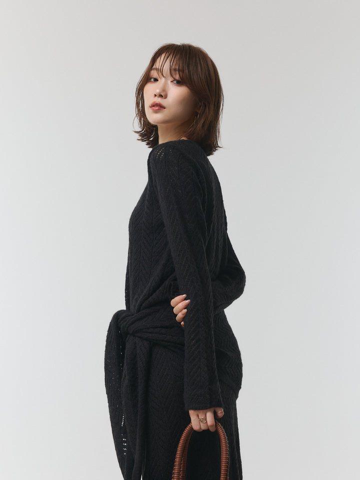 【Allure】[SET]透かし編みニットトップス＆スカート3SET+透かし編みニットトップス＆スカート3SET(2set)