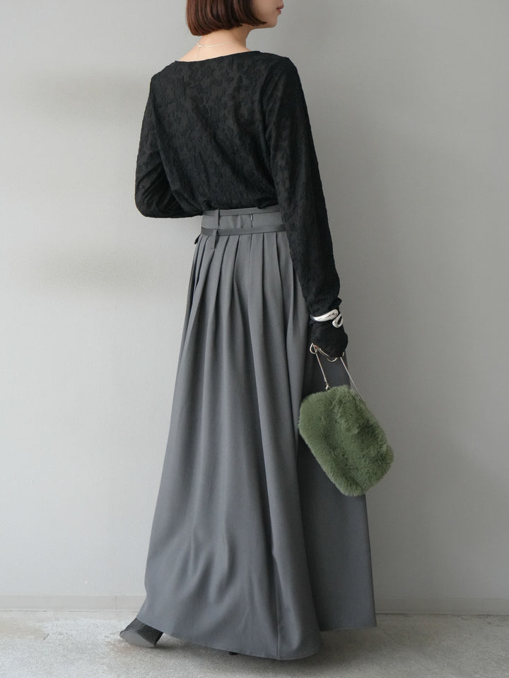 [SET]シアージャガードトップス+エステルプリーツスリットスカート(2set)