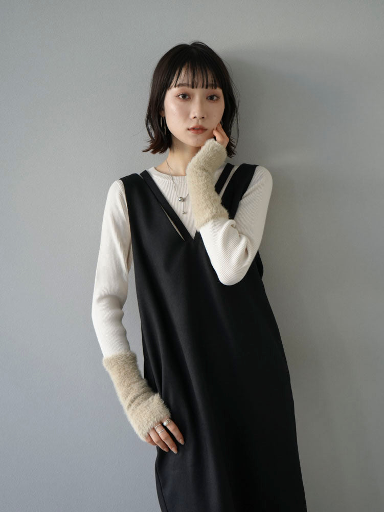 [Pre-order] Lace-up double shoulder dress/Black