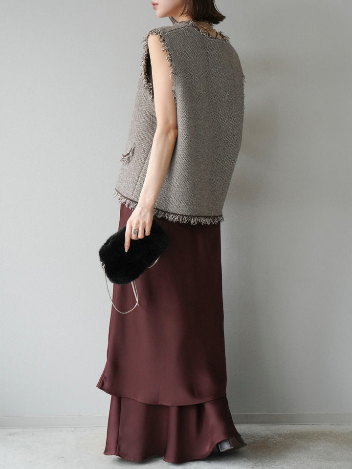 [予約]サテンフリルスカート/ブラウン