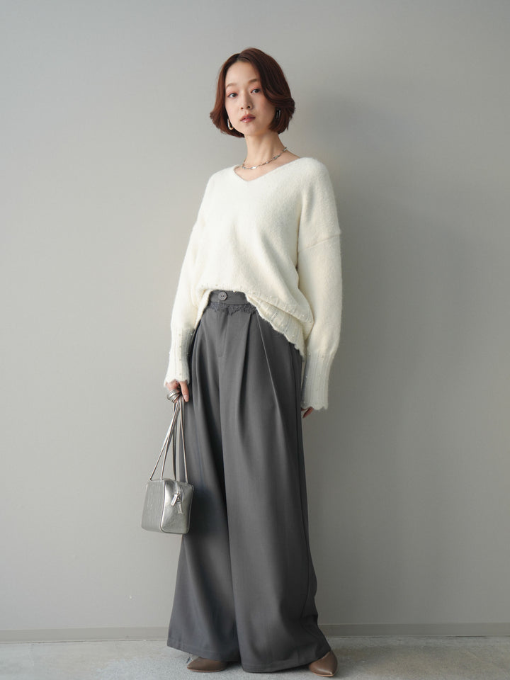[予約]ウエストレースタックワイドパンツ/gray