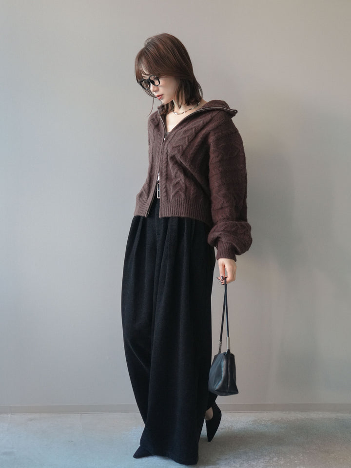 [予約]ベルトデザインループコールテンワイドパンツ(ベルト付き)/black