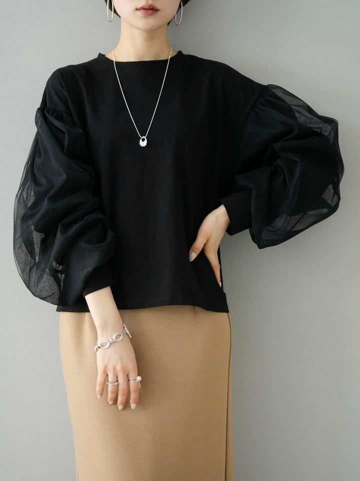 [Pre-order] Tulle layered sleeve top/black