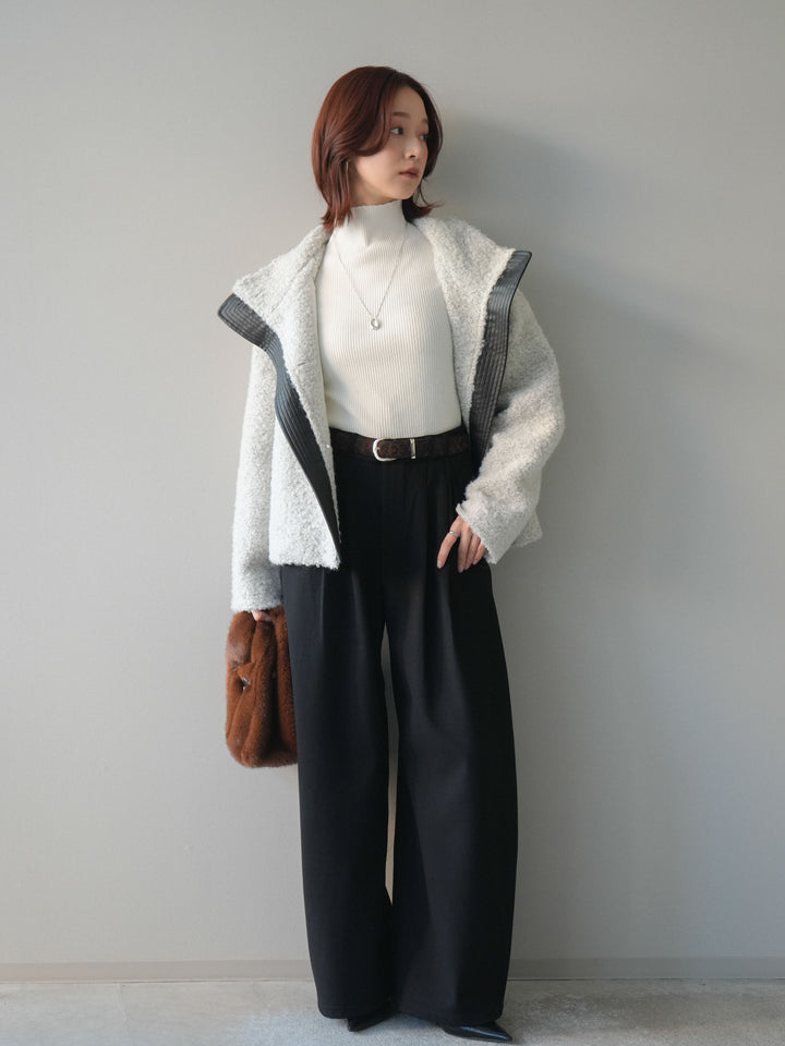 [SET]アニマル柄ベルト付きウールタッチワイドパンツ+アニマル柄ベルト付きウールタッチワイドパンツ(2set)