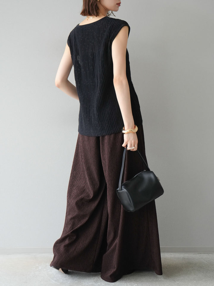[SET] 波浪夏季針織背心+柳葉寬腿褲（2件套）