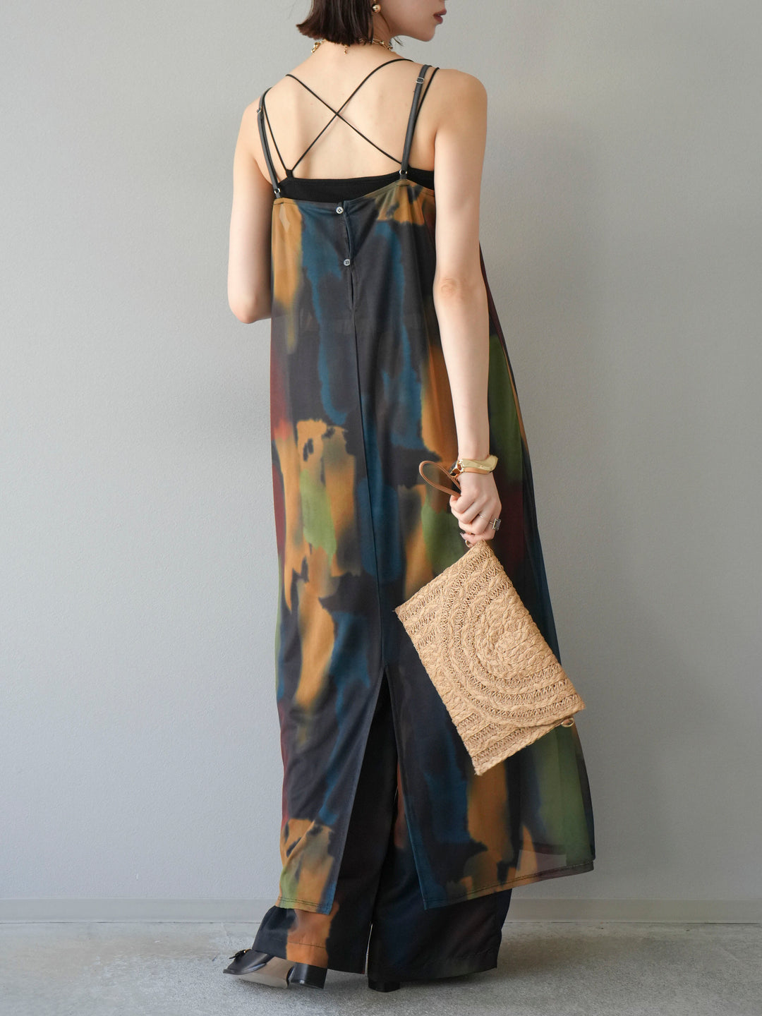 [SET]水彩アートシアーキャミワンピース+水彩アートイージーパンツ(2set)