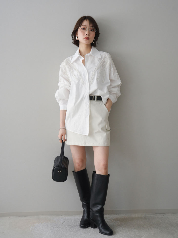 [予約]ベルト付カーゴミニスカート/white