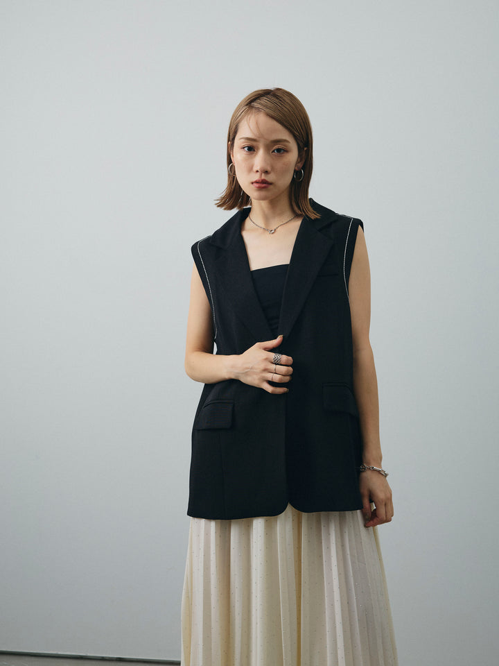 [予約]ステッチデザインベスト/ブラック