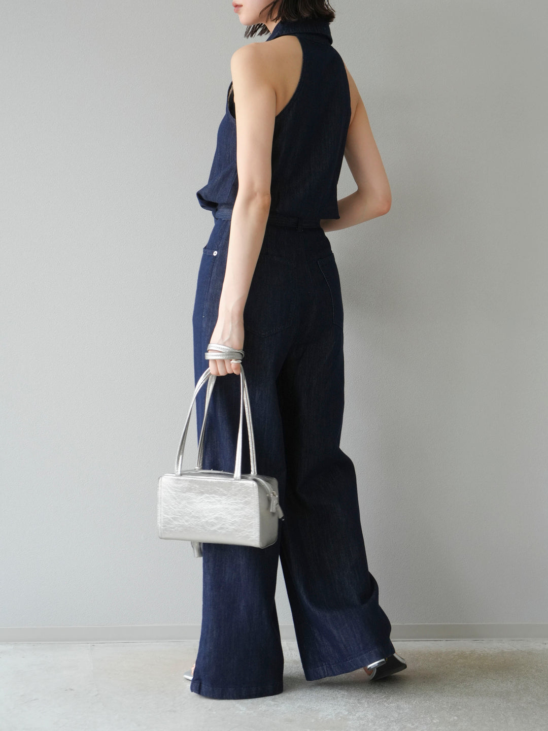 【預購】翻領牛仔連身衣/深藍色