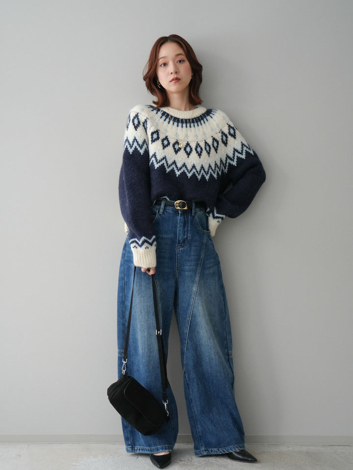 [SET]裏起毛加工デニムカーブパンツ+裏起毛加工デニムカーブパンツ(2set)