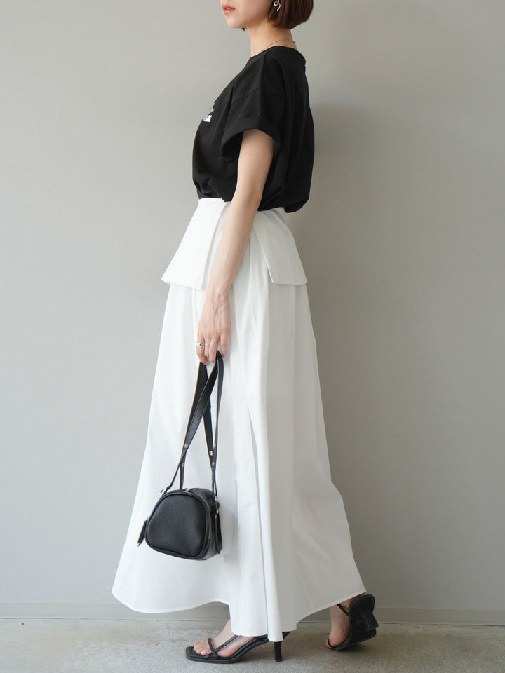 [予約]レイヤードジップデザインブロードフレアスカート/ホワイト