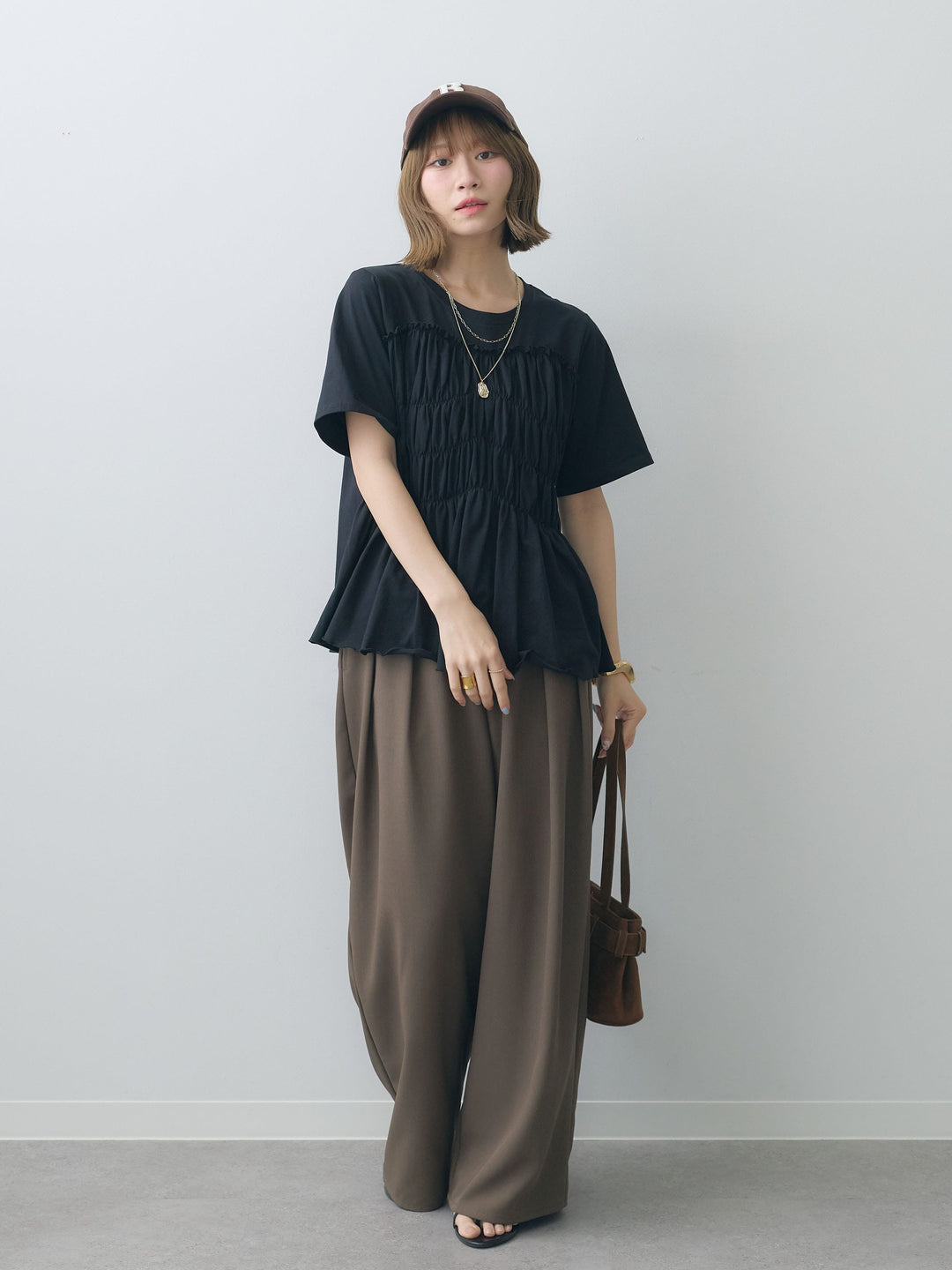 [SET]クールタッチシャーリングTEE+クレープデシンタックワイドパンツ(2set)