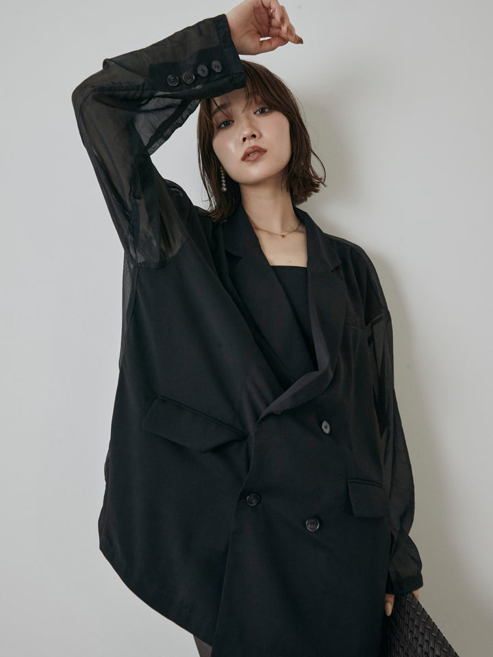 【預購】透視剪裁西裝外套/黑色