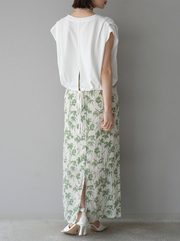 [Pre-order] Washer waist design flower pattern skirt/green