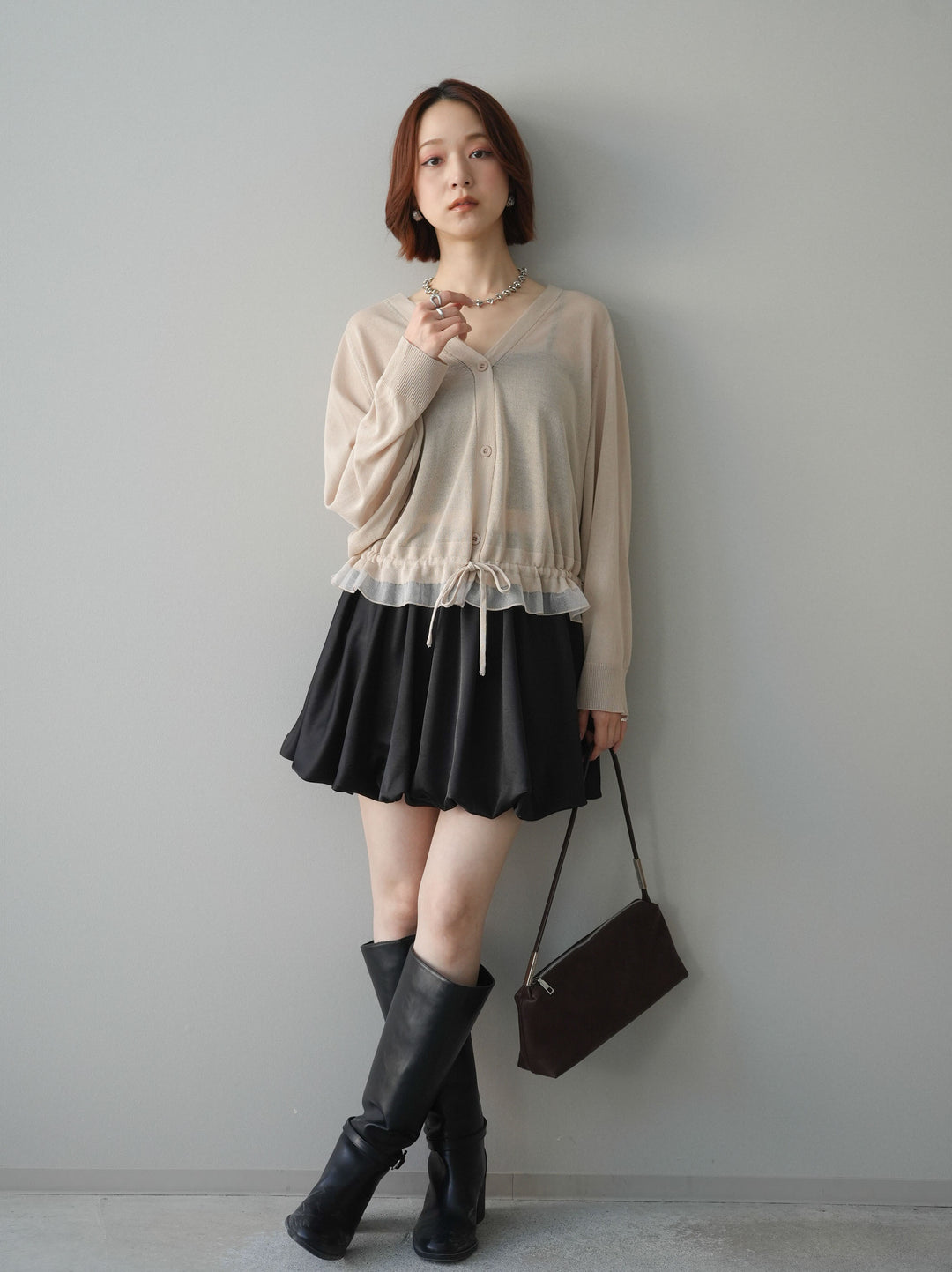 [予約]サテンバルーンミニスカート/black