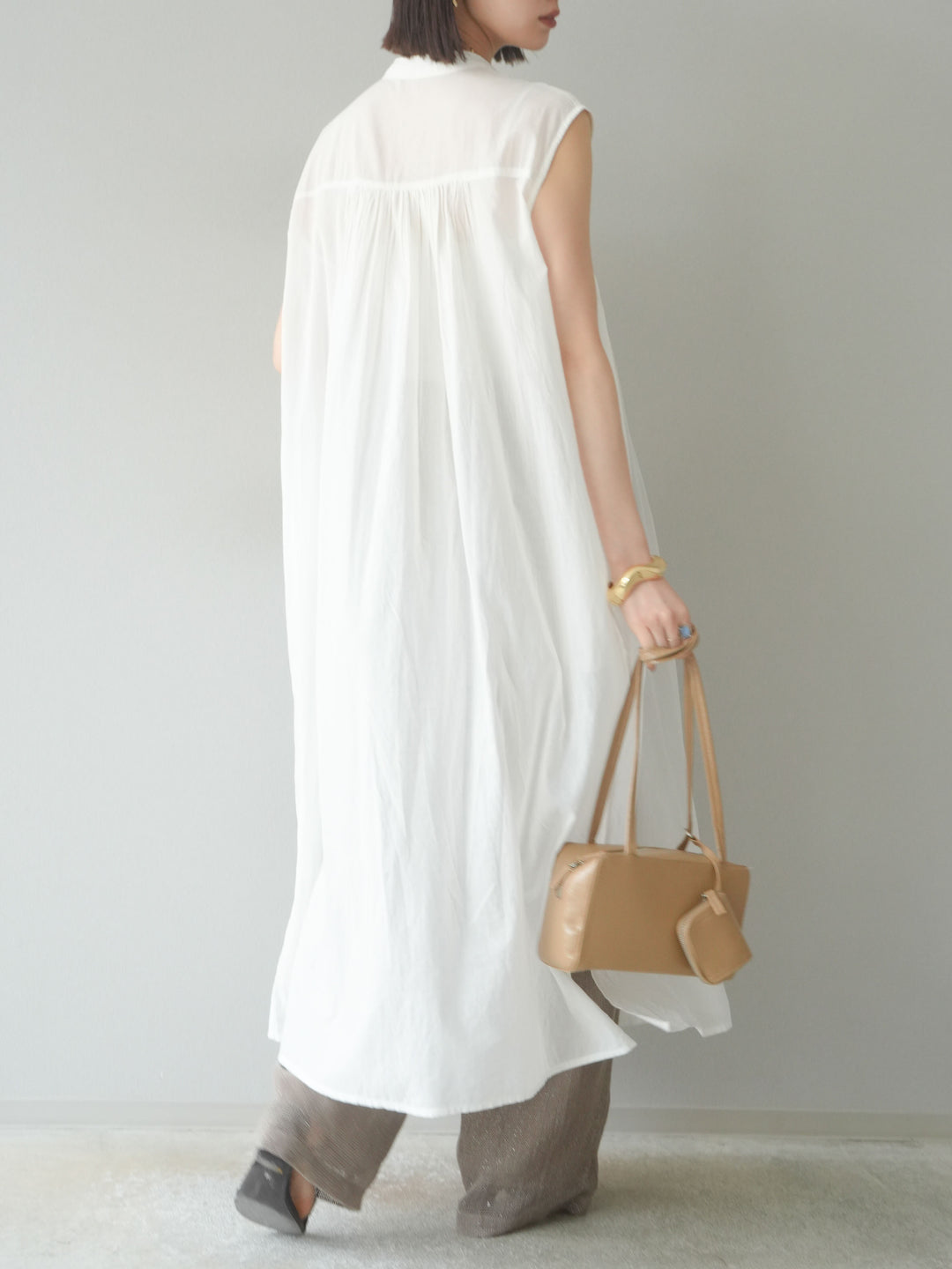 [預購] 棉金銀絲網眼休閒褲/米色