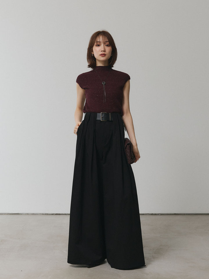 [予約]ミックスヤーンデザインリブフレンチスリーブニット/バーガンディー