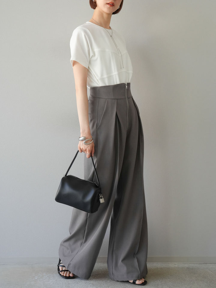 [SET]ビスチェデザインTシャツ+ジップタックワイドパンツ(2set)