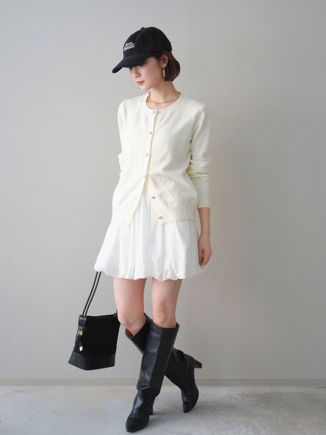 [予約]コットンライクレースバルーンミニスカート/white