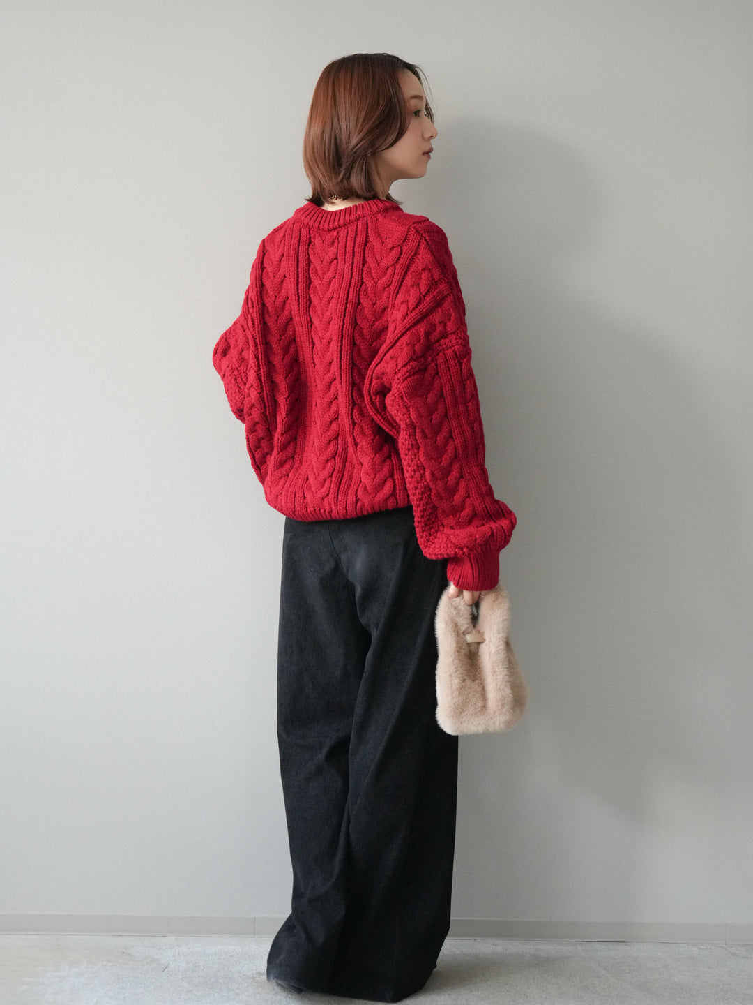 [予約]コーデュロイ巻きベルト付きパンツ/black