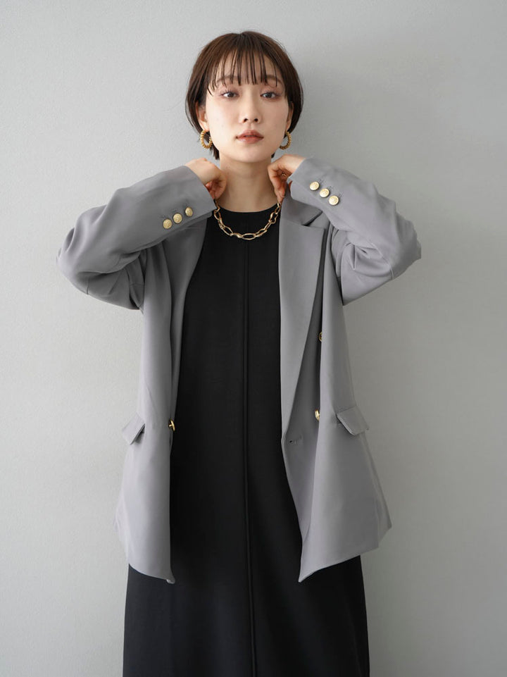 Gold button double jacket/light grey