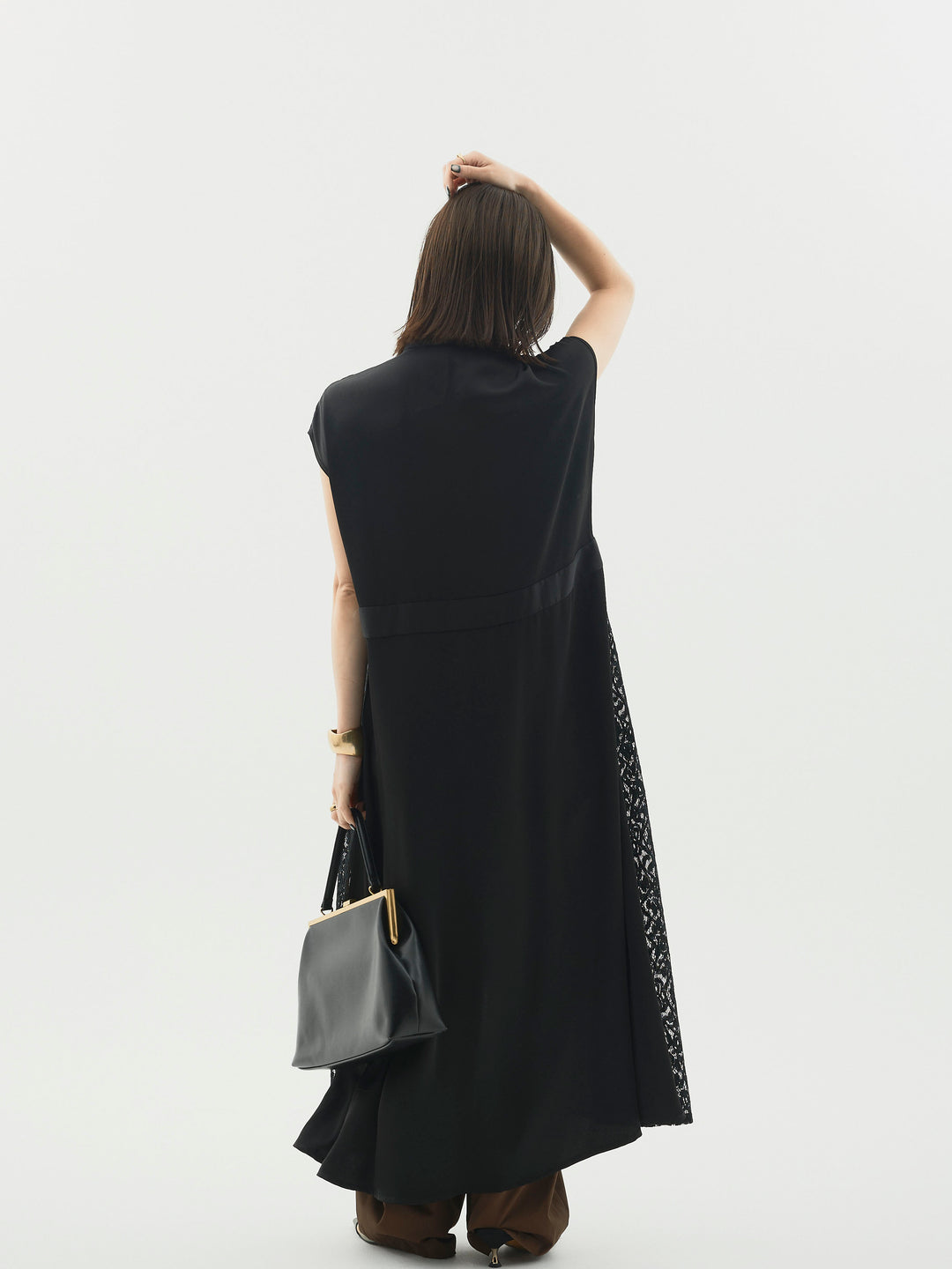 【Allure】[SET]レースサテン切替ワンピース+タフタワイドカーブパンツ(2set)