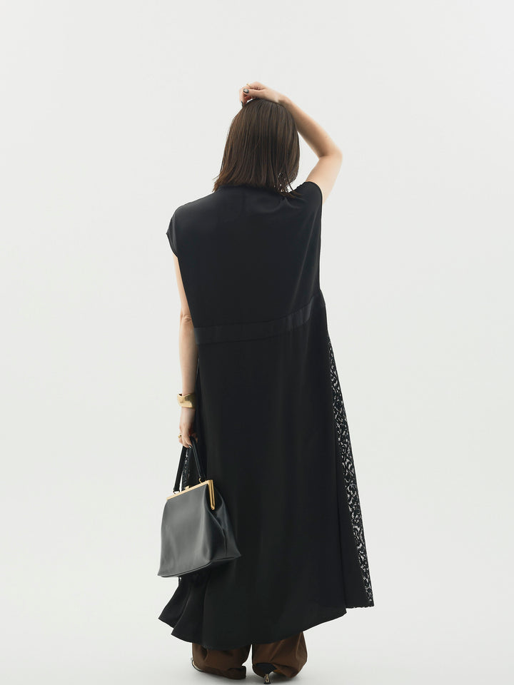 【Allure】[SET]レースサテン切替ワンピース+タフタワイドカーブパンツ(2set)