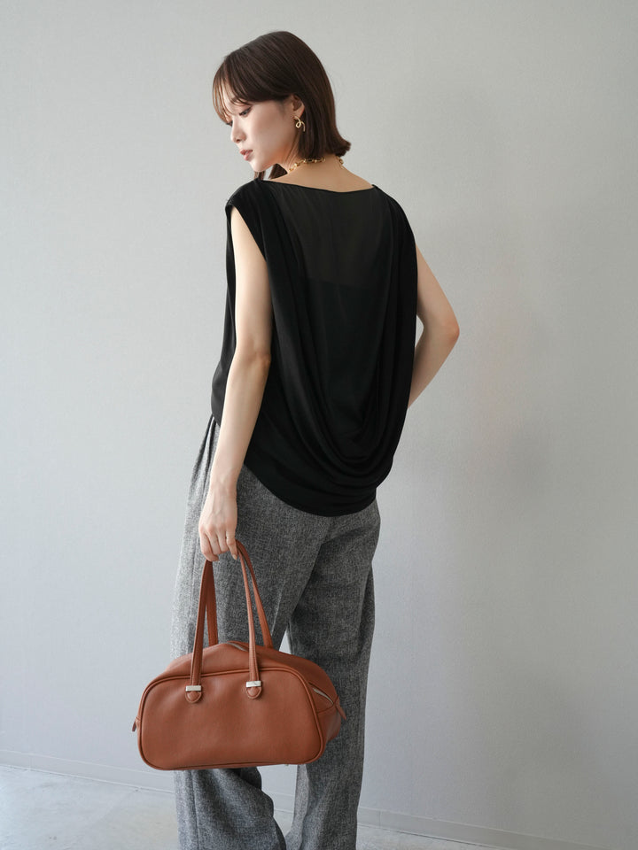 [預訂] 雙向透視多層垂墜上衣/黑色