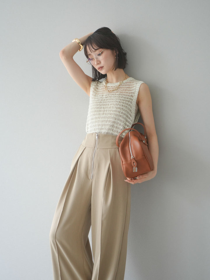 [予約]ミックスヤーン透かし編みニットタンクトップ/アイボリー