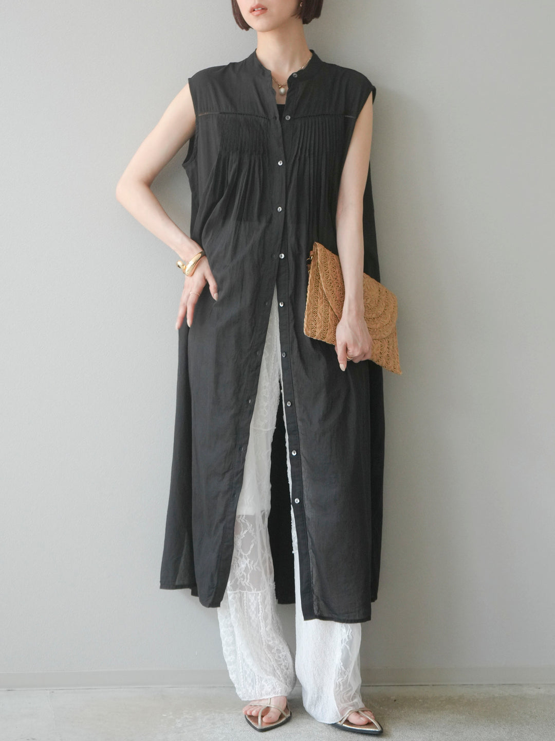 [予約]パッチワークレースワイドパンツ/ホワイト