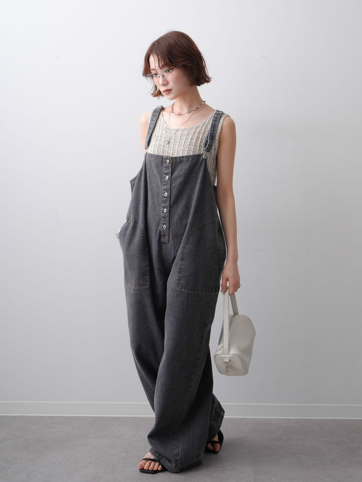 [予約]オーバーシルエットデニムオールインワン/black