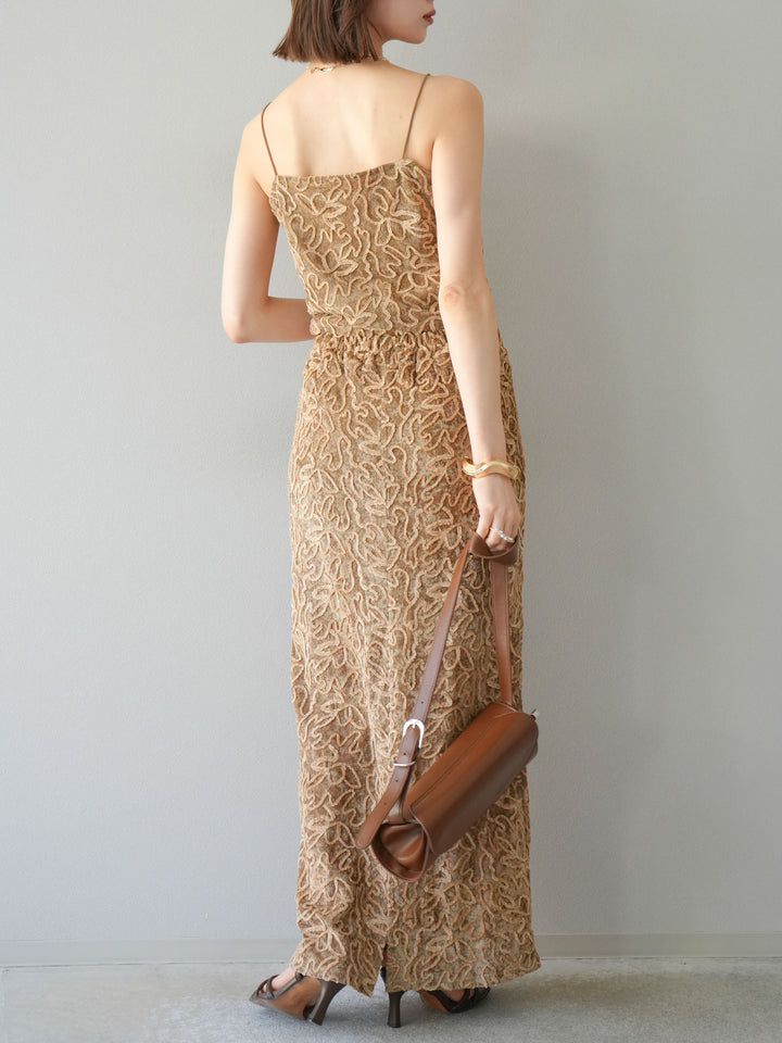 [予約]パイピングフラワーシアーベロアスカート/ベージュ