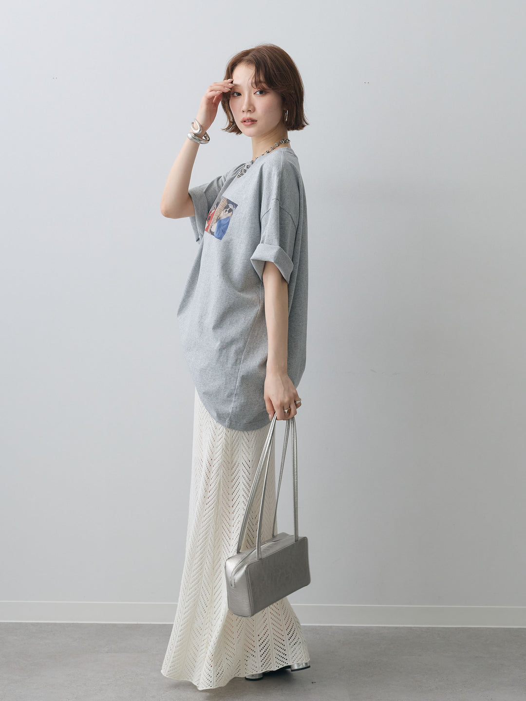 [SET]スリードッグフォトボックスTEE+クロシェシアーセミフレアスカート(2set)