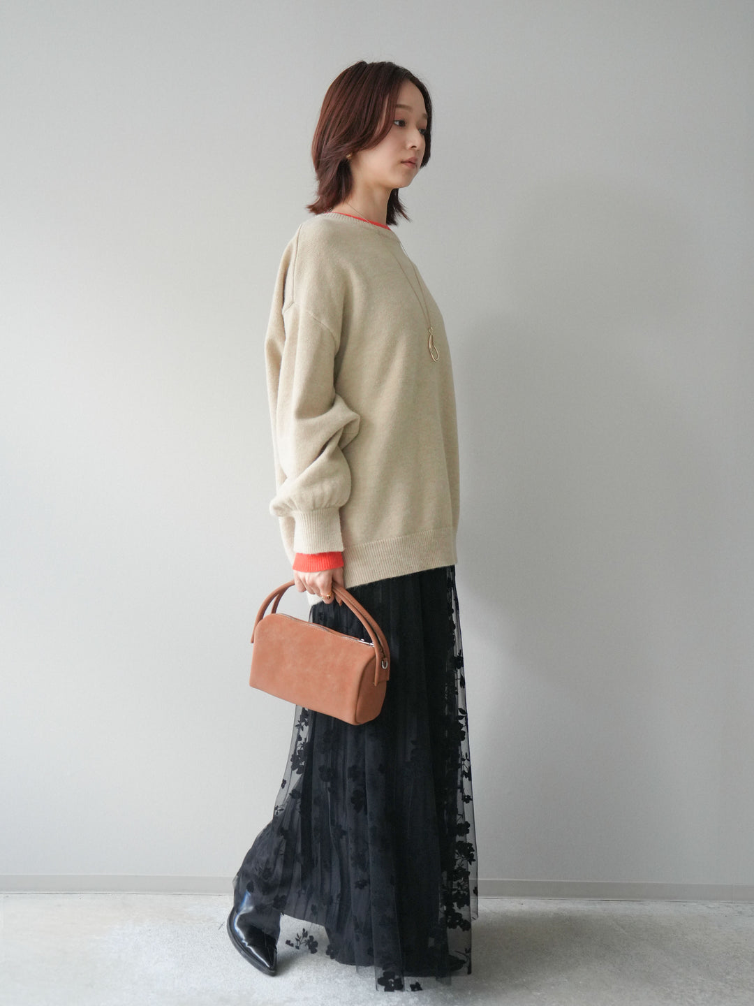 [予約]フラワーフロッキーチュールプリーツスカート/black