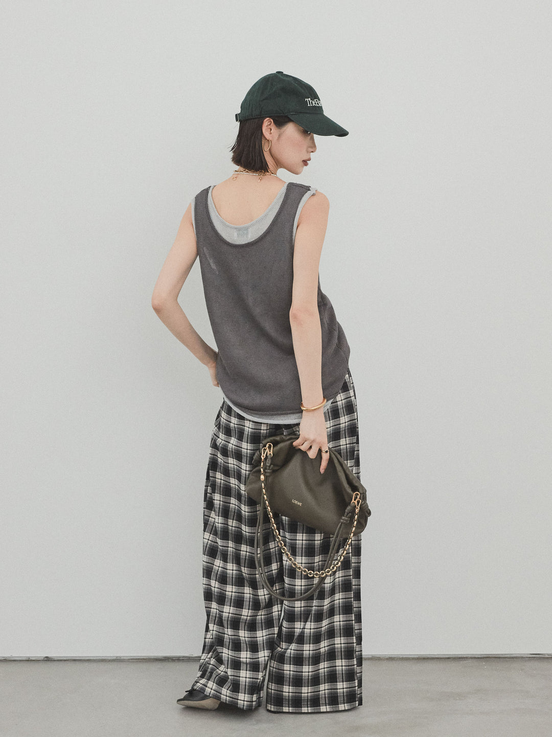 【SET】雙色疊穿針織背心+格紋寬褲（2套）