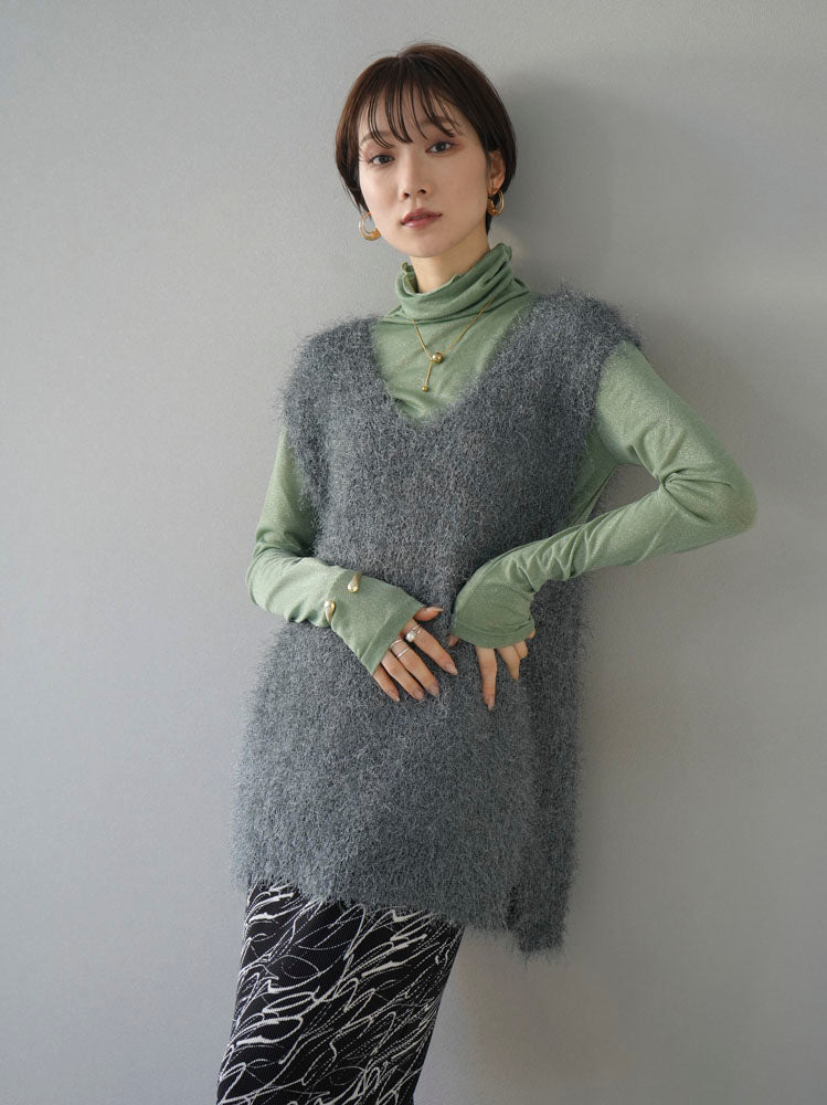 Pre-order] Soft shaggy V-neck knit vest/charcoal – Lumier